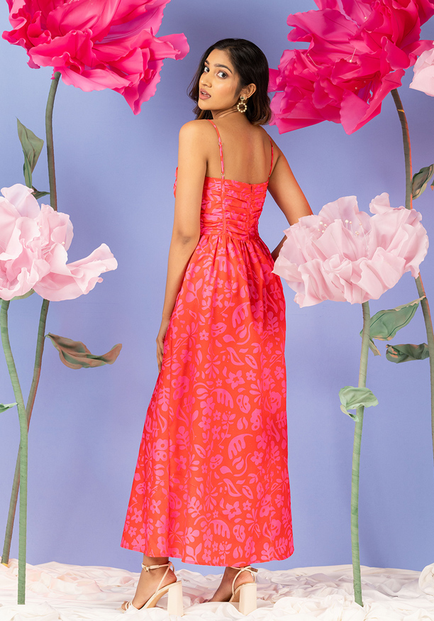 ANTONIA PINK & RED RUCHED PANEL DRESS 